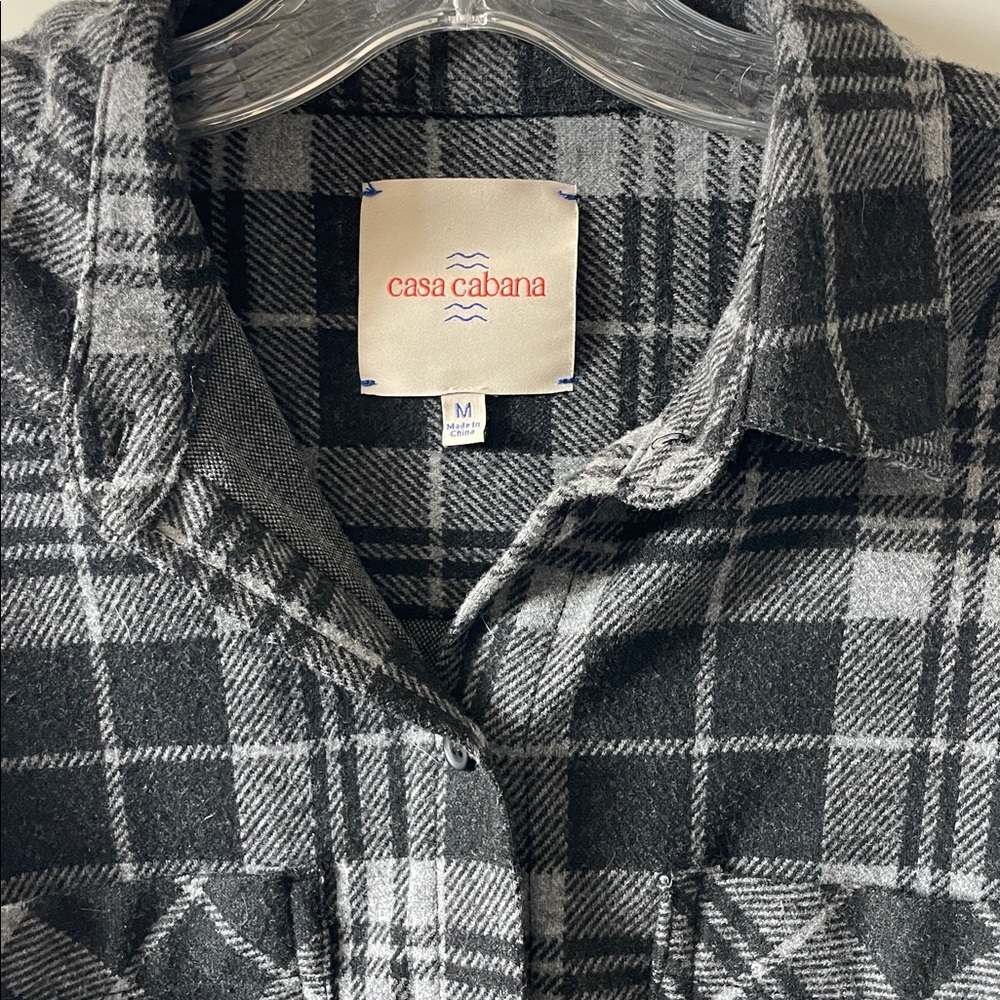 Casa Cabana Sienna Charcoal Plaid Flannel Button Front Shacket Cozy Oversized |M - Picture 2 of 5
